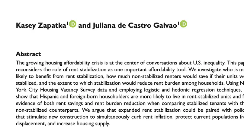 Affordable Regulation: New York City Rent Stabilization as Housing Affordability Policy