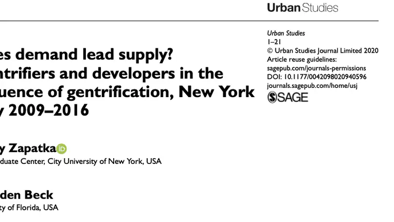 Does demand lead supply? Gentrifiers and developers in the sequence of gentrification, New York City 2009–2016
